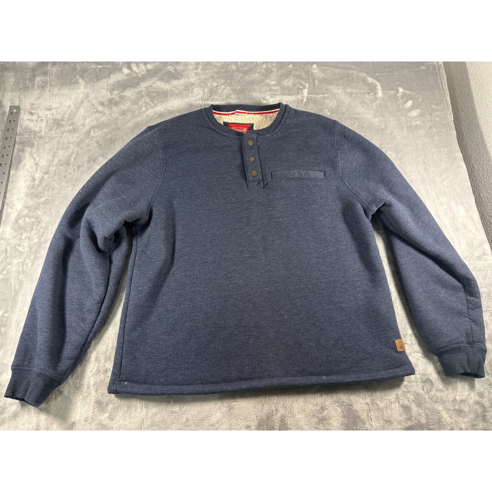 Coleman Mens Sherpa Lined Henley Pullover Sweater Blue XL Thermal Fleece Lined